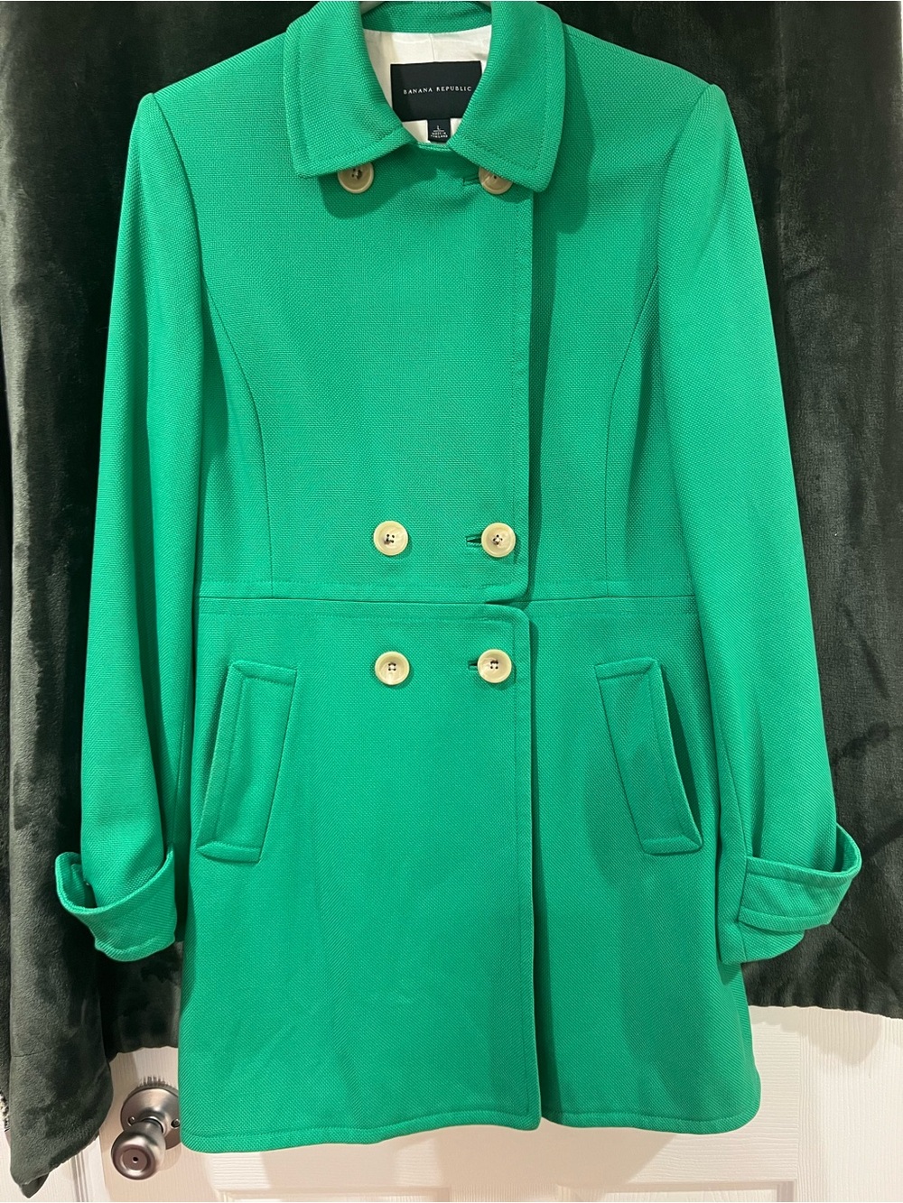 Banana Republic Kelly green coat welt pockets-perfect..never worn - Picture 3 of 5